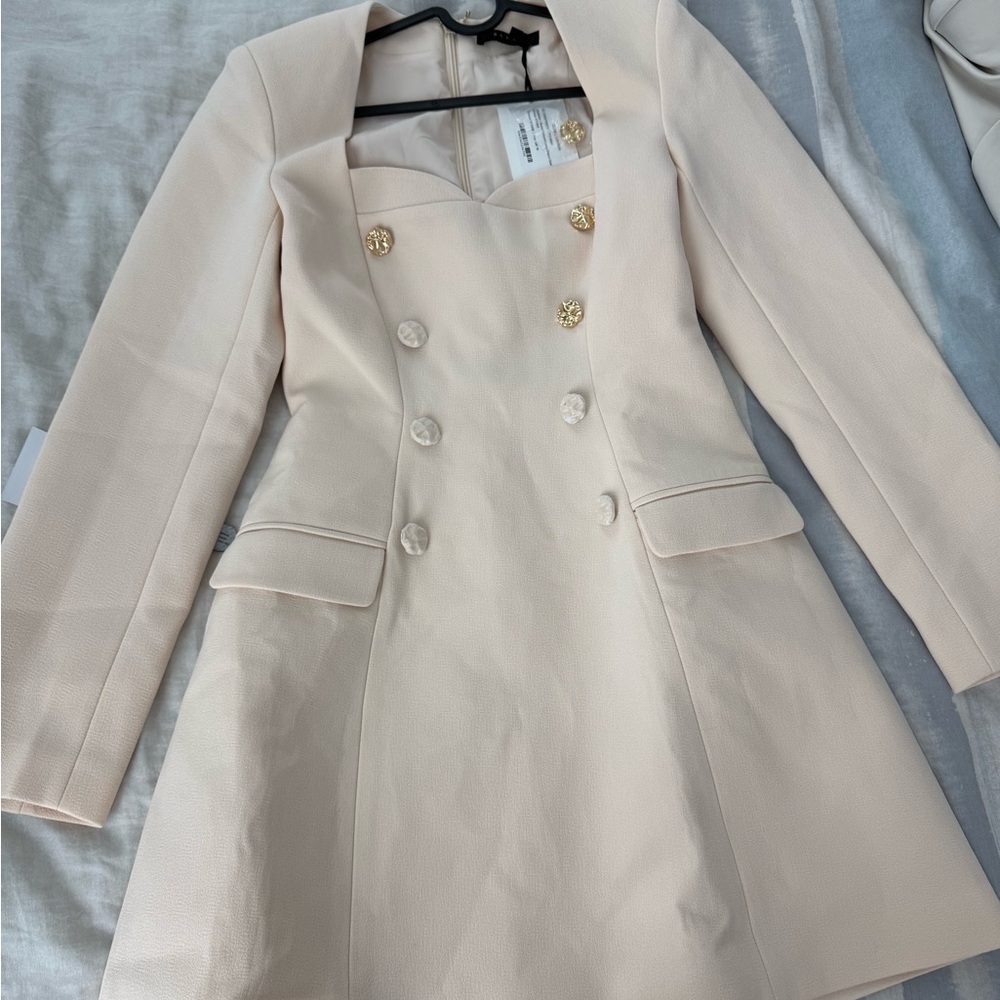 Club L London Cream Double-Breasted Blazer Dress